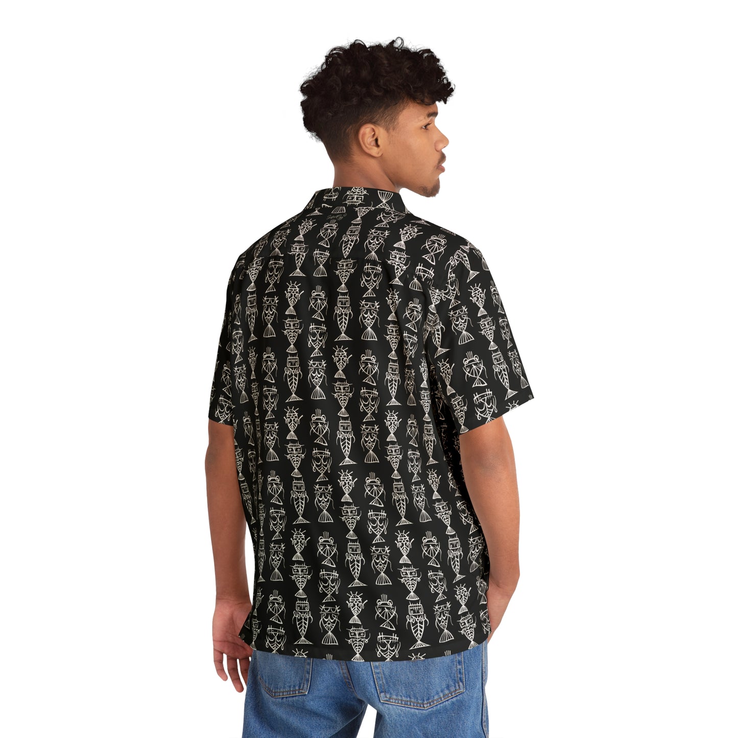 "Fishbones" Hawaiian Shirt - Black Salt