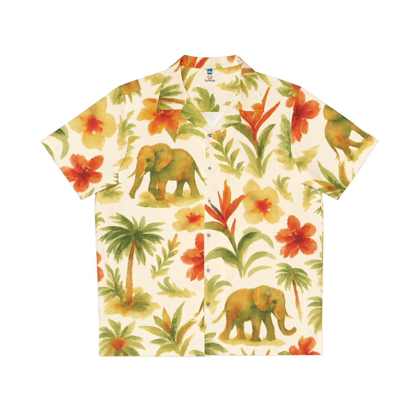 "Elephant" Hawaiian Shirt - EggShell Safari