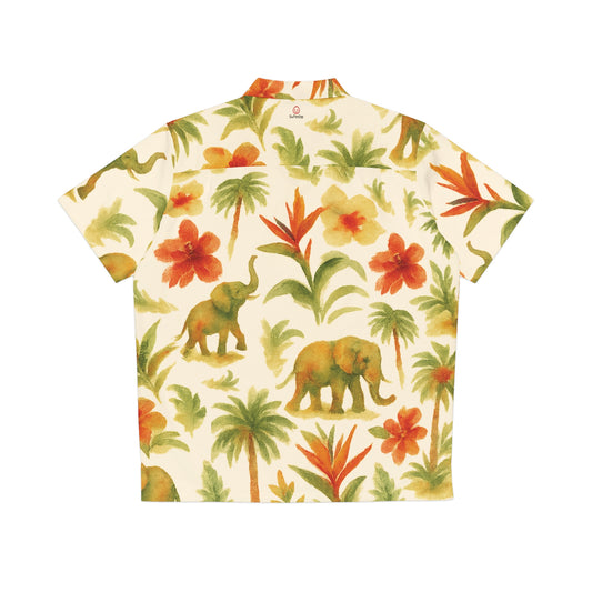 "Elephant" Hawaiian Shirt - EggShell Safari