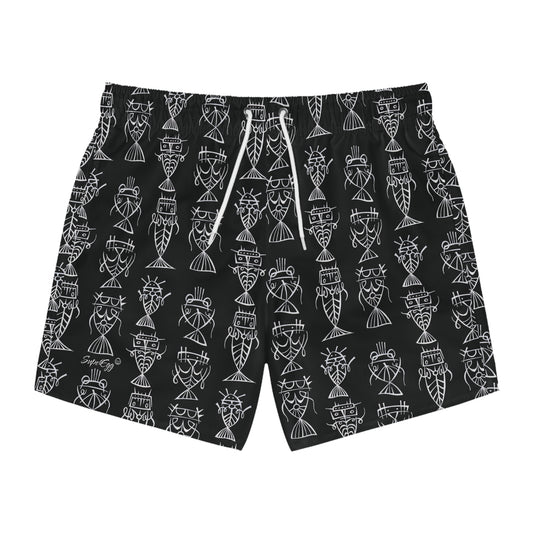 "Fishbones" Swim Trunks - Black Salt