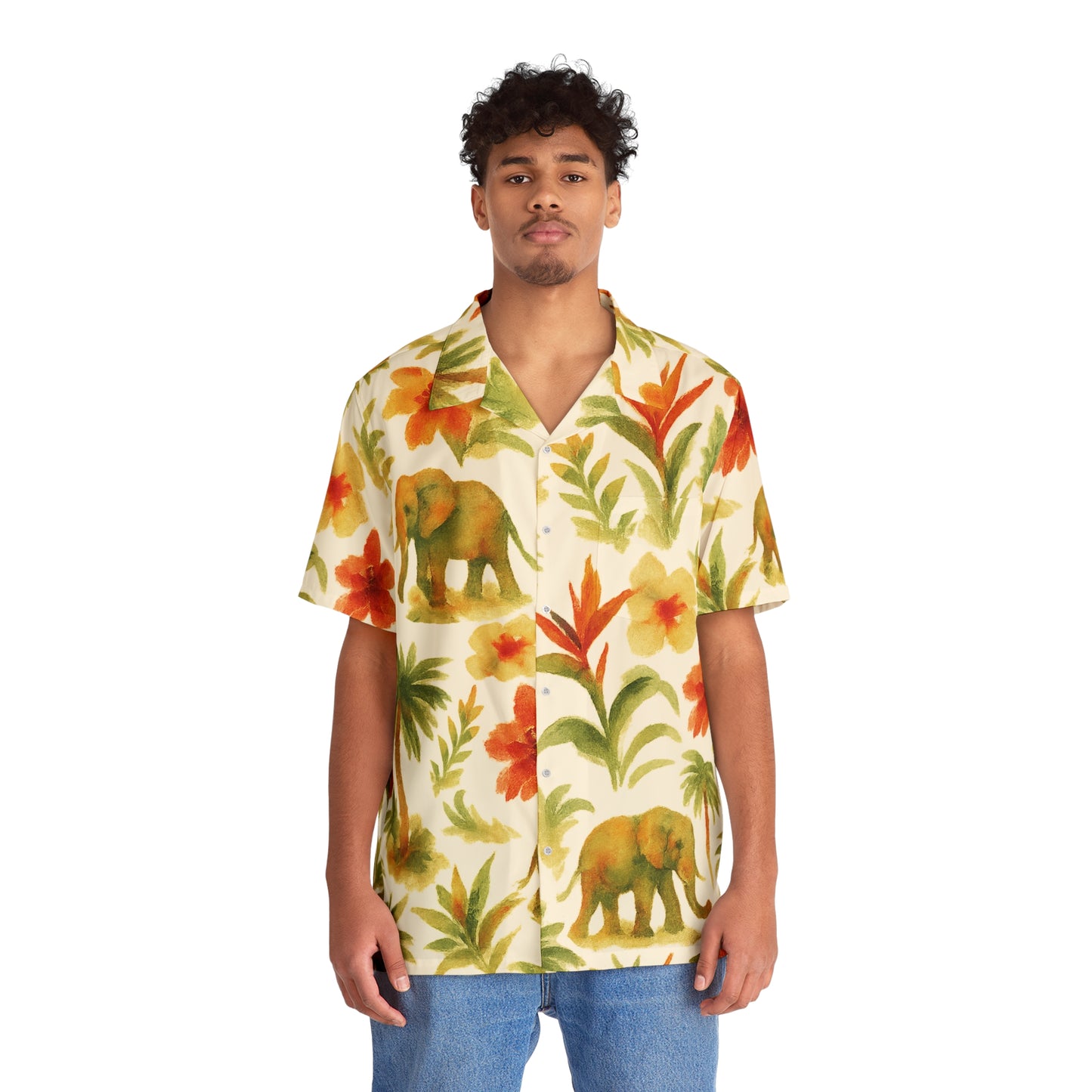 "Elephant" Hawaiian Shirt - EggShell Safari
