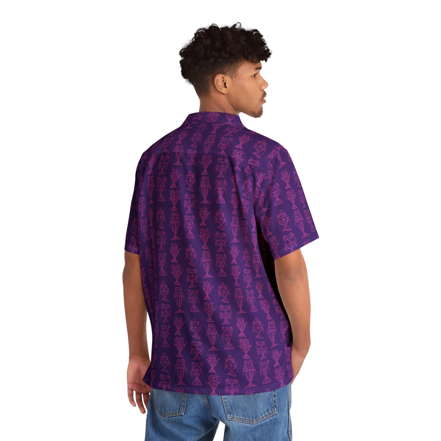 "Fishbones" Hawaiian Shirt - Electric Grape