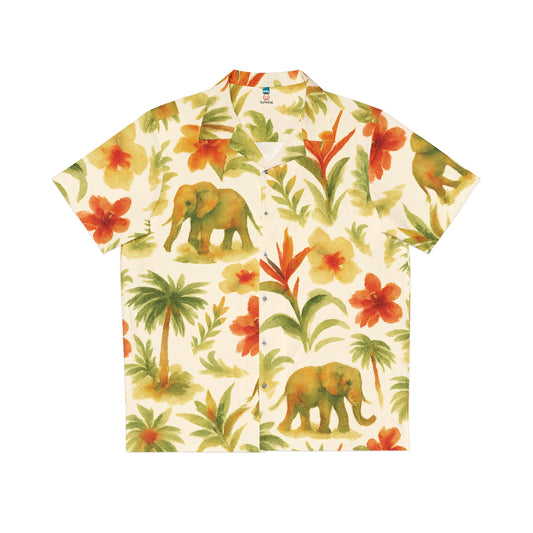 "Elephant" Hawaiian Shirt - EggShell Safari